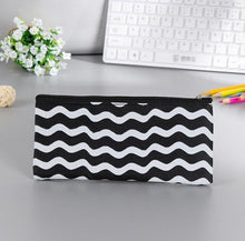 Load image into Gallery viewer, Black White Wave stripe canvas school pen case