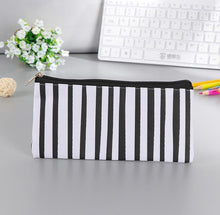 Load image into Gallery viewer, Black White Wave stripe canvas school pen case