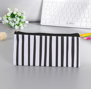 Black White Wave stripe canvas school pen case